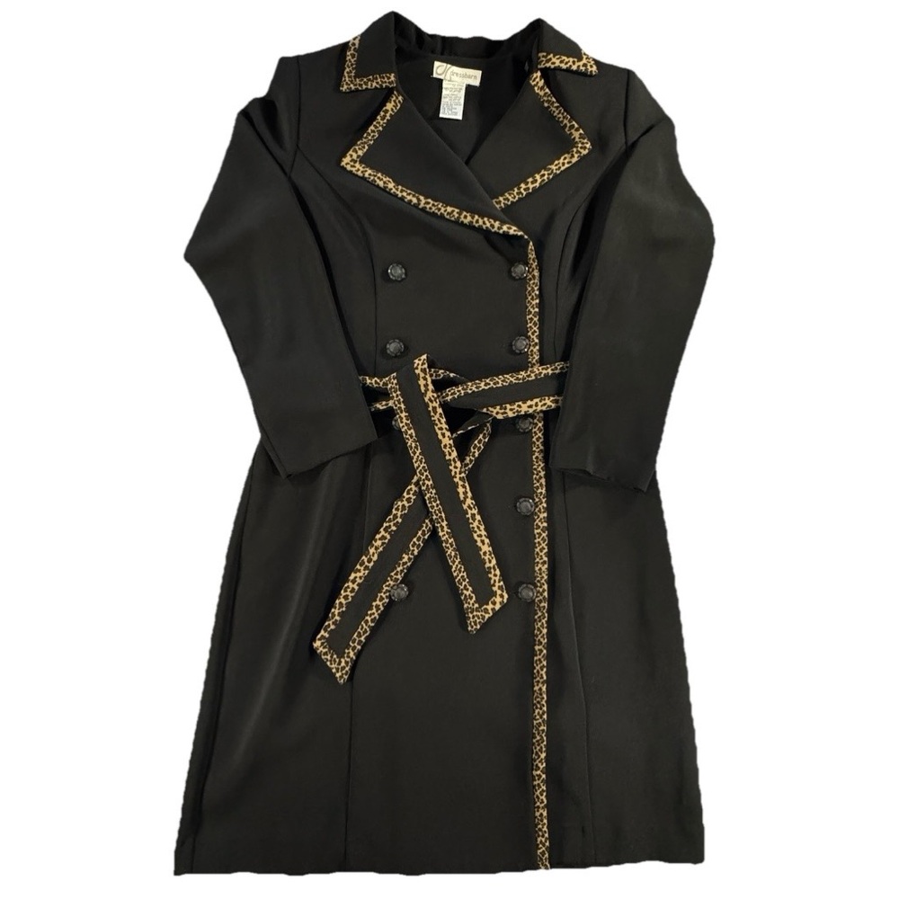 Vintage 90s Dress Barn Leopard Trim Blazer Dress Belted Black Midi 12 - Picture 15 of 16